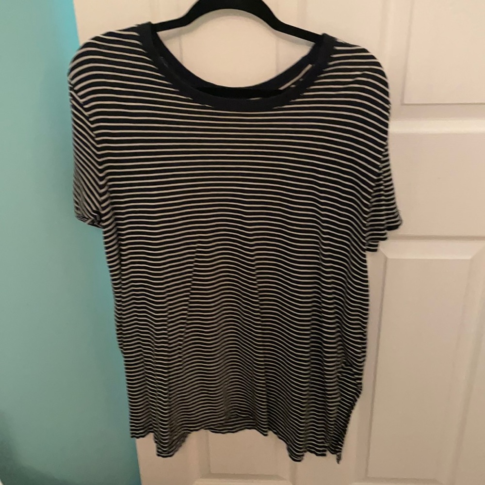 Short sleeve striped navy and white shirt